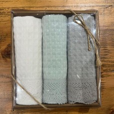 Набір вафельних рушників з гіпюром, Nilteks Waffle Gipup V1, 50 x 70 см, 3 шт Набір вафельних рушників з гіпюром, Nilteks Waffle Gipup V1, 50 x 70 см, 3 шт